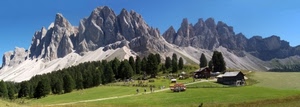 alberi, montagna, verde, panorama, montagne, baita, dolomiti, prato
