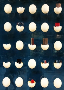 uova, vetrina, occhiali, gusci, bianco, fotografo, riflessi, riflesso, rotti, blu, composizione, negozio