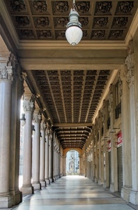 colonne, lampione, portico, portici, cassettoni, soffitto, prospettiva