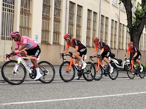 biciclette, strada, finestre, ruote, ciclisti, caschi, corridori, corsa, rosa, bici, raggi, pedalare, grate, arancione, gara, sport, nero, pianta, occhiali, albero, bianco, palazzo, quattro