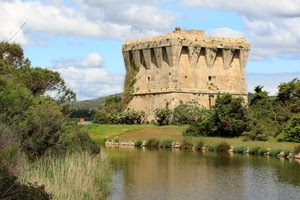 acqua, torre, fiume, nuvole, castello, verde, cielo, fortezza, alberi, rocca, prato