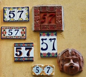 numeri, muro, cinquantasette, cinque, maschera, sette, faccia, giallo, eolo, piastrelle, numero, colori