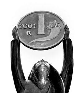 lira, moneta, uno, bianconero, statua, monumento, donna, cornucopia, cerchio, numero