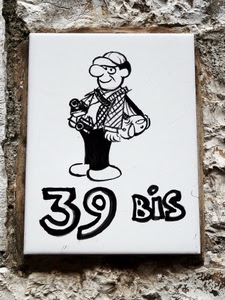 fotografo, numero, piastrella, civico, insegna, muro, trentanove, mattonella, disegno, nove, bianco, tre, numeri, bis, cappello, vignetta