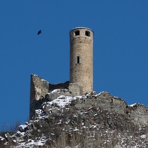 torre, neve, cielo, uccello, ruderi, castello, rovina, roccia