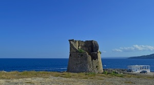 mare, torre, rudere, cielo, azzurro, acqua, panorama