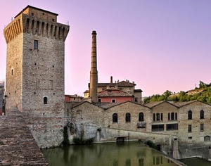 torre, ciminiera, finestre, acqua, fiume, case, ponte, alberi, riflesso, verde, mattoni, alba, tramonto