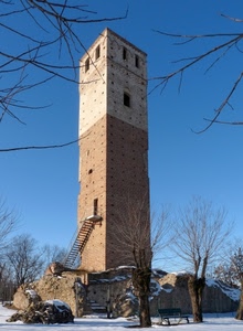 alberi, neve, torre, scala, rami, finestre, inverno, cielo, azzurro, bianco