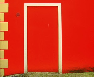 rosso, porta, muro, bianco, giallo, mattoni, cornice, minimalismo
