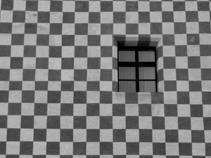 finestra, bianconero, quadrati, scacchi, muro, quadri, casa, scacchiera, facciata, tende, minimalismo