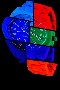 orologio, blu, rosso, verde, lancette, tempo, ore, settori, colori, multicolore