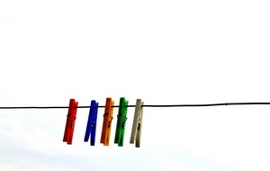 filo, mollette, colori, cinque, blu, rosso, arcobaleno, verde, multicolore, minimalismo, bianco