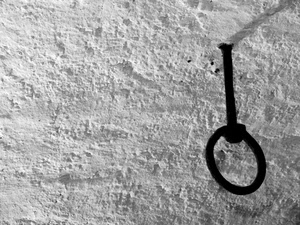 anello, muro, cerchio, nero, bianco, ferro, ombra, gancio, bianconero, parete, minimalismo