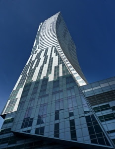 cielo, grattacielo, finestre, vetro, palazzo, architettura, ombra, vetri, curve, prospettiva, azzurro