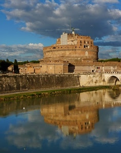 castello, riflesso, fiume, nuvole, acqua, roma, ponte, arco, cielo, tevere, lungofiume, finestre