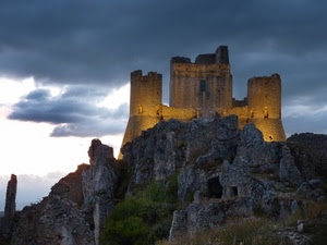 castello, torri, nuvole, rocce, luci, rocca, torre, montagna, cima, cielo
