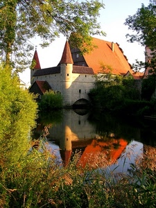 castello, alberi, acqua, riflesso, torri, riflessi, rami
