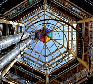 spirale, tubi, cielo, esagono, struttura, vetrata, soffitto, azzurro, colori, geometria, geometrico, cerchi