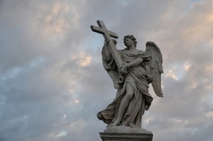 angelo, croce, nuvole, statua, cielo, ali, marmo, roma