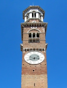 orologio, campanile, torre, lancette, azzurro, cielo, trifora, archi, finestra