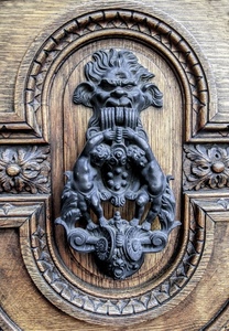 legno, batacchio, porta, portone, ferro, metallo, leone