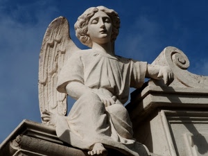 angelo, statua, ala, bianco, ali, marmo, cielo, nuvole, pietra
