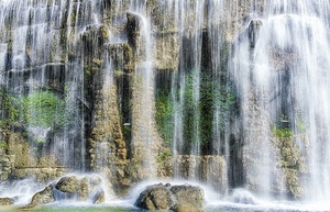 acqua, cascata, rocce, verde, vegetazione, piante, alberi