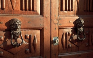 batacchi, porta, legno, serratura, batacchio, ombre, portone, marrone, due