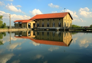 acqua, nuvole, riflesso, casa, finestre, riflessi, cascina
