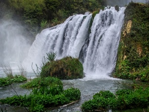 acqua, cascata, verde, fiume, piante, spruzzi, erba, natura, alberi, bianco