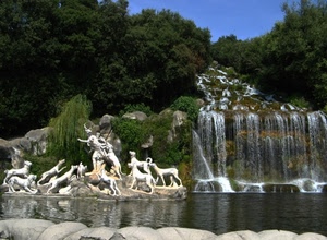 acqua, cascata, statue, alberi, cani, fontana, caserta, verde