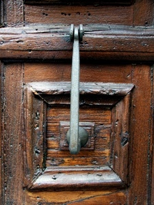 legno, quadrato, porta, portone, ferro, marrone, ottone, metallo, batacchio, maniglia, battiporta, battente