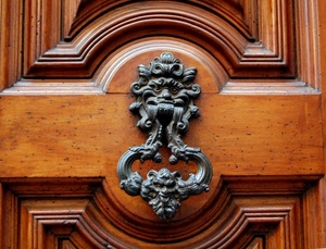 porta, legno, batacchio, ferro, metallo, portone, curve, leone, battiporta