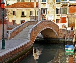 ponte, barca, lampione, canale, acqua, venezia, scale, gradini