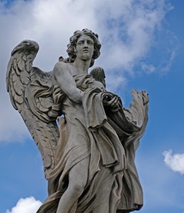 angelo, cielo, ali, statua, nuvole, marmo, scultura