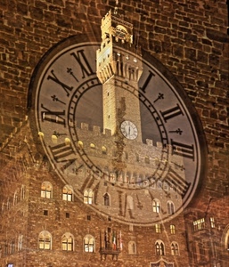 orologio, torre, riflesso, palazzo, firenze, numeri, finestre, campanile, muro