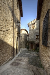 vicolo, lampione, finestre, grata, case, porta, cielo, strada, ombra, finestra