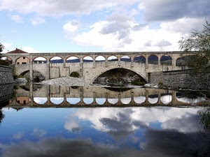 ponte, riflesso, nuvole, acqua, fiume, arcate, archi