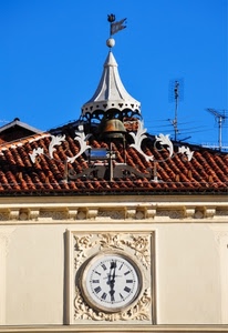 orologio, tetto, antenne, lancette, banderuola, numeri, cupola, tegole