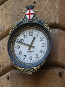 orologio, lancette, stemma, muro, numeri, croce, tempo, angolo