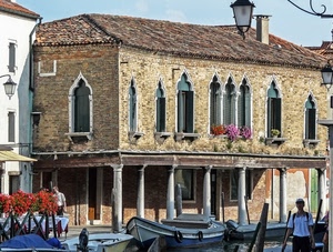 barche, finestre, colonne, fiori, lampioni, venezia, lampione