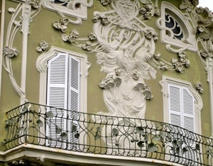 balcone, liberty, ringhiera, finestre, bianco, porte, persiane