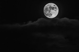 nuvole, luna, cielo, notte, nero, bianconero, cerchio, piena, notturno