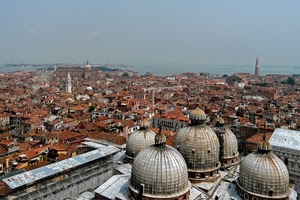 cupole, panorama, tetti, venezia, città, mare, campanili, case