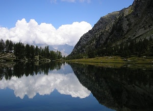 lago, montagna, nuvole, riflesso, alberi, panorama, cielo, acqua, riflessi