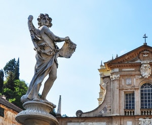 angelo, statua, chiesa, ali, facciata, marmo, croce, cielo