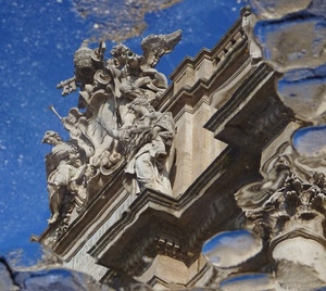 angeli, acqua, riflesso, statue, ali, marmo, stemma, capitello, trombe