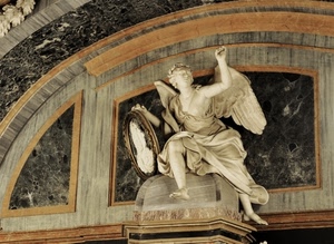 angelo, ali, marmo, statua, arco, cornice, bianco