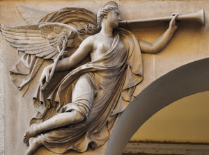 angelo, tromba, ali, arco, ramo, statua, scultura