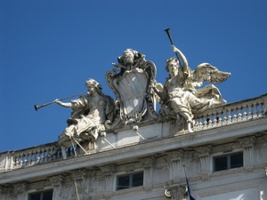 angeli, trombe, stemma, ali, cielo, statue, marmo, palazzo, due